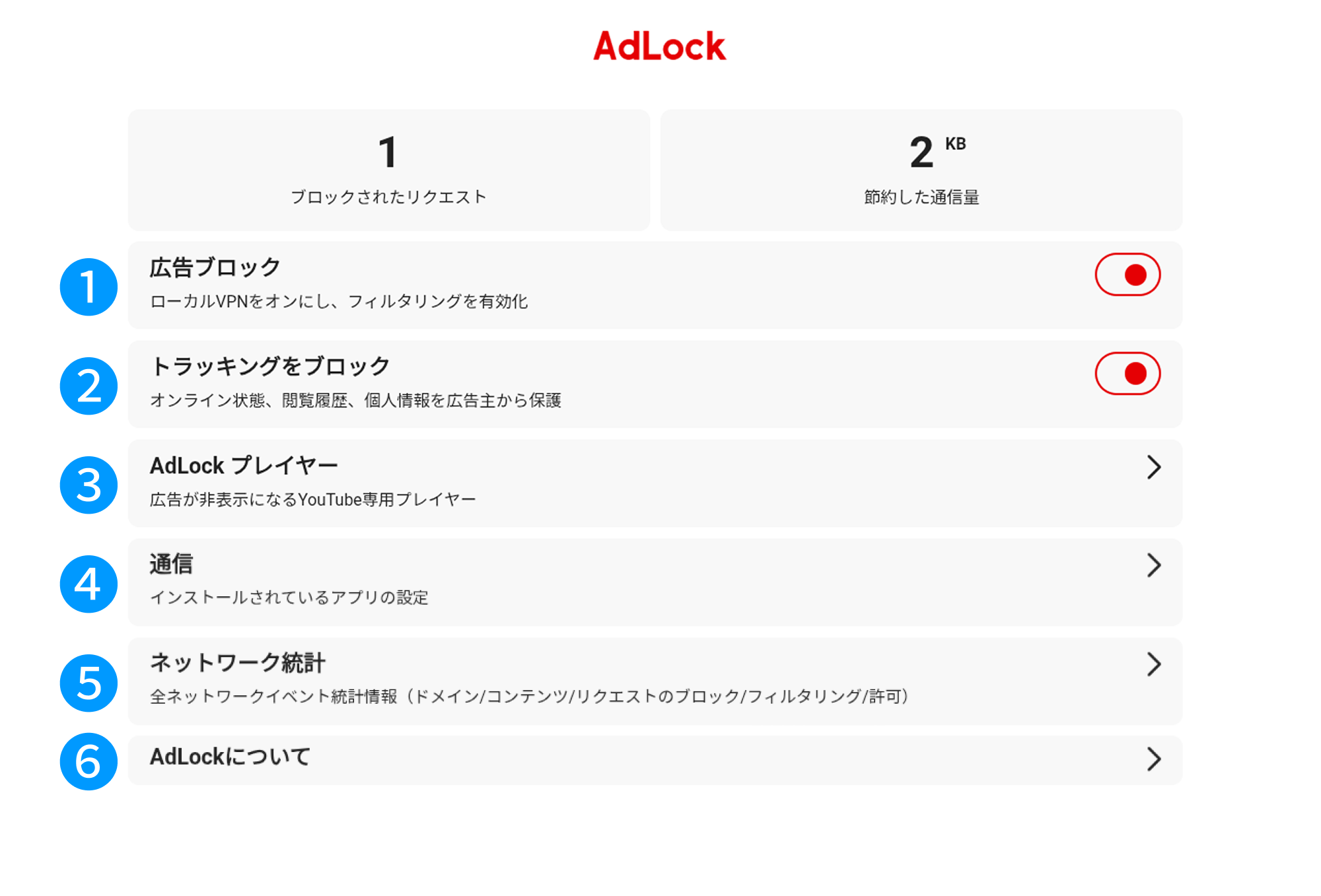AdLock for Android TV 画面構成